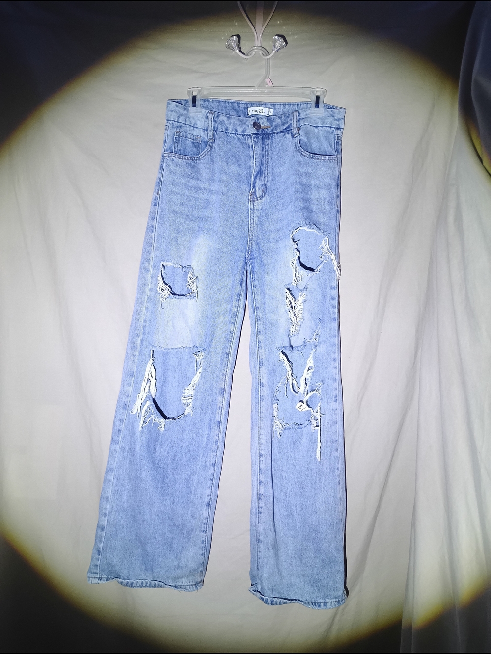 Rue21 Light Wash Distressed Ripped Wide Leg Jeans 8